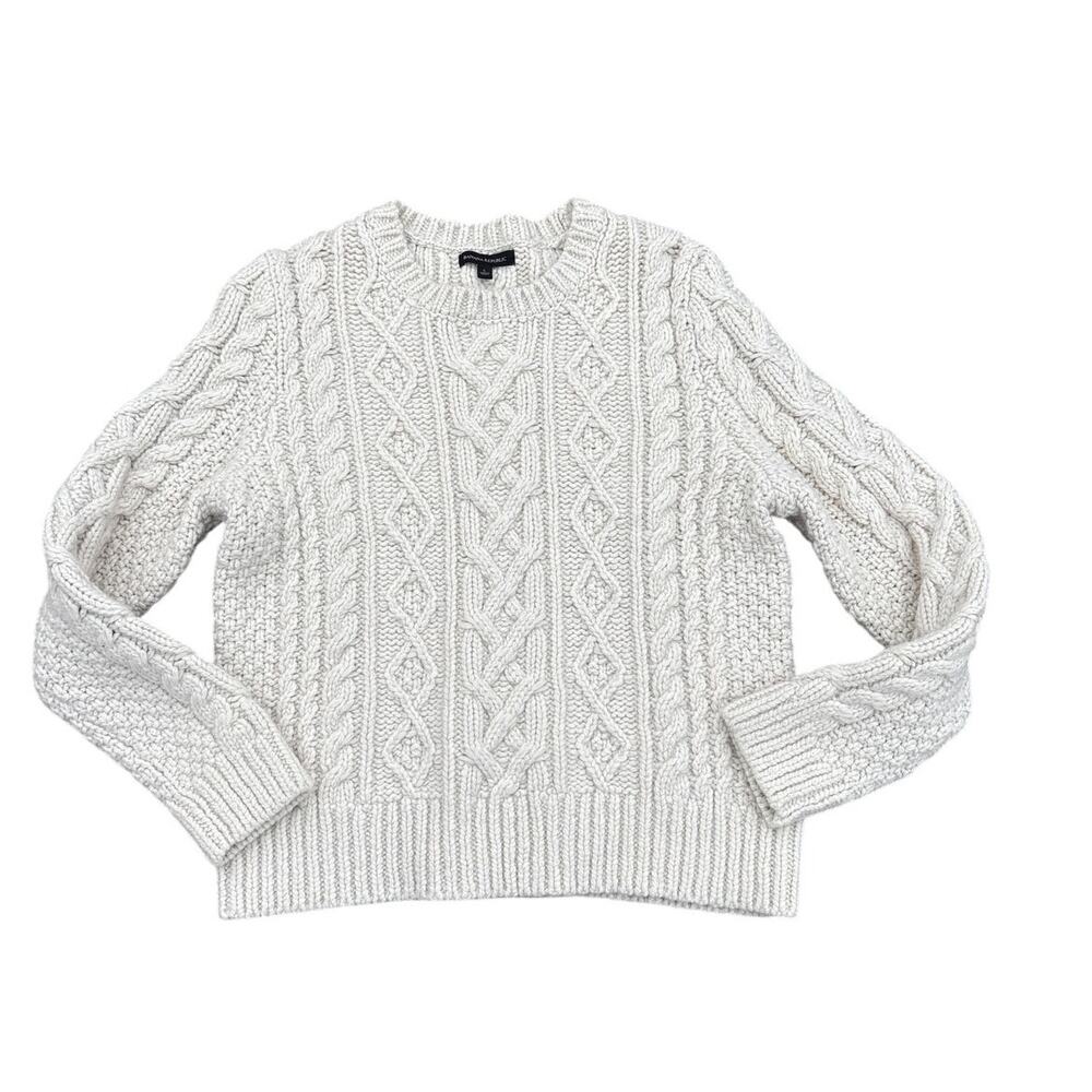 Banana Republic Ivory Cable Knit Crewneck Sweater